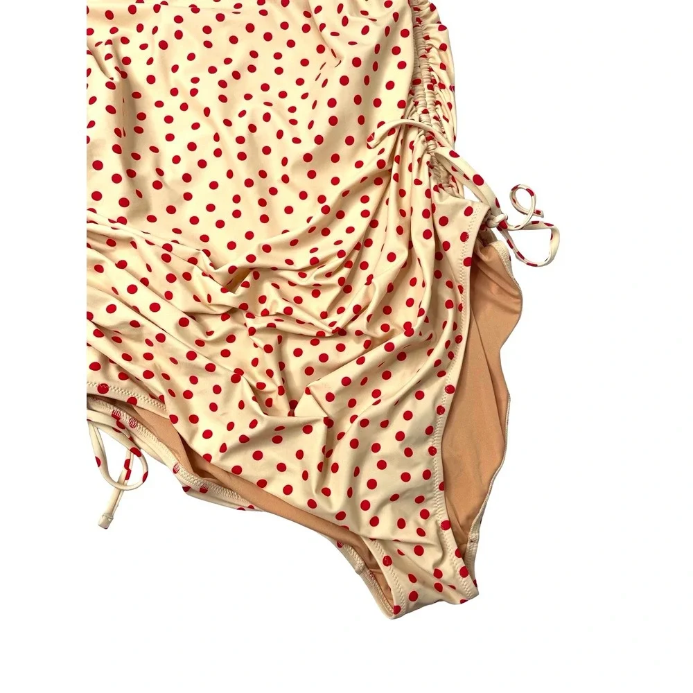 J. Crew Ruched one-piece swimsuit with side ties in red dot print Size 22